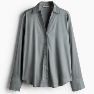 Free With Purchase H&M Satin Button Down Blouse Size XL Grey Green